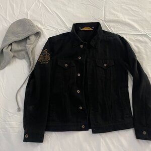 Share Harley Davidson Jacket Denim Black with Detachable Hoddie - Size Men Mediu